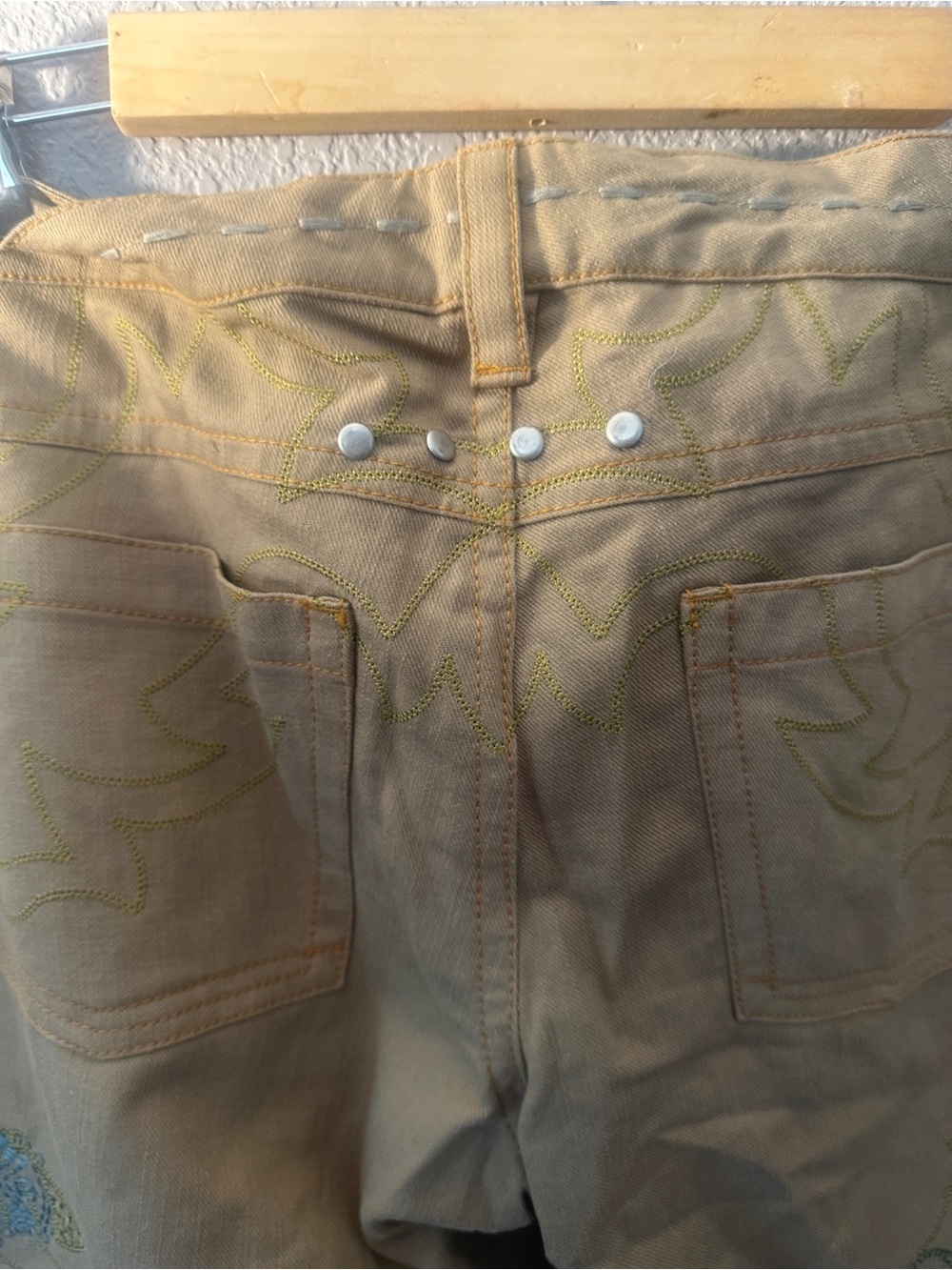 Tan Embroidered Wide-Leg Jeans with Paisley Detail - Picture 8 of 10